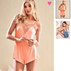 - Victoria Secret Peach Shorts Sleep Romper Size Sm